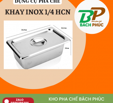 Khay INOX Đựng Thạch HCN 1/4 Cao 10cm (D26xR16cm) - Kho Pha Chế Bách Phúc